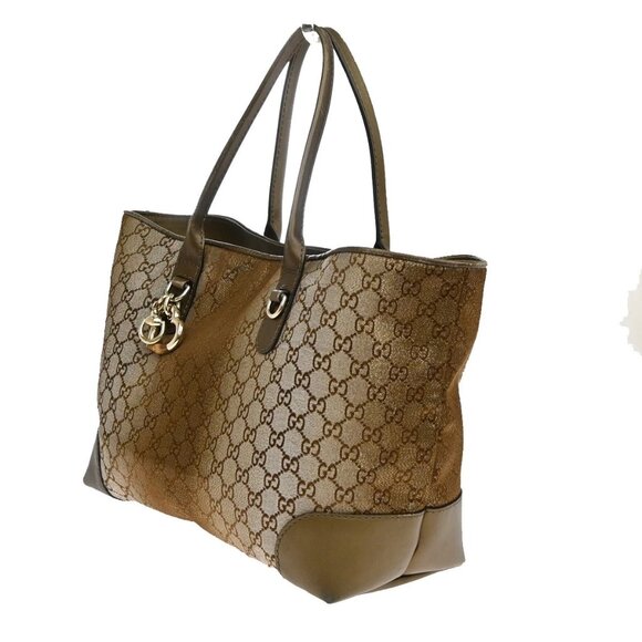GUCCI Logo Heart Bit GG Bamboo Shoulder Bag Canvas Leather Bronze GHW 31YH569 - Picture 2 of 16